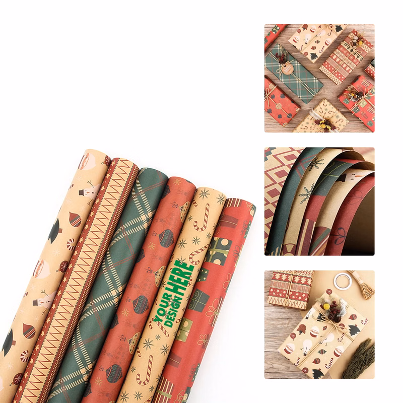 Vintage Christmas Kraft Gift Wrapping Paper Set