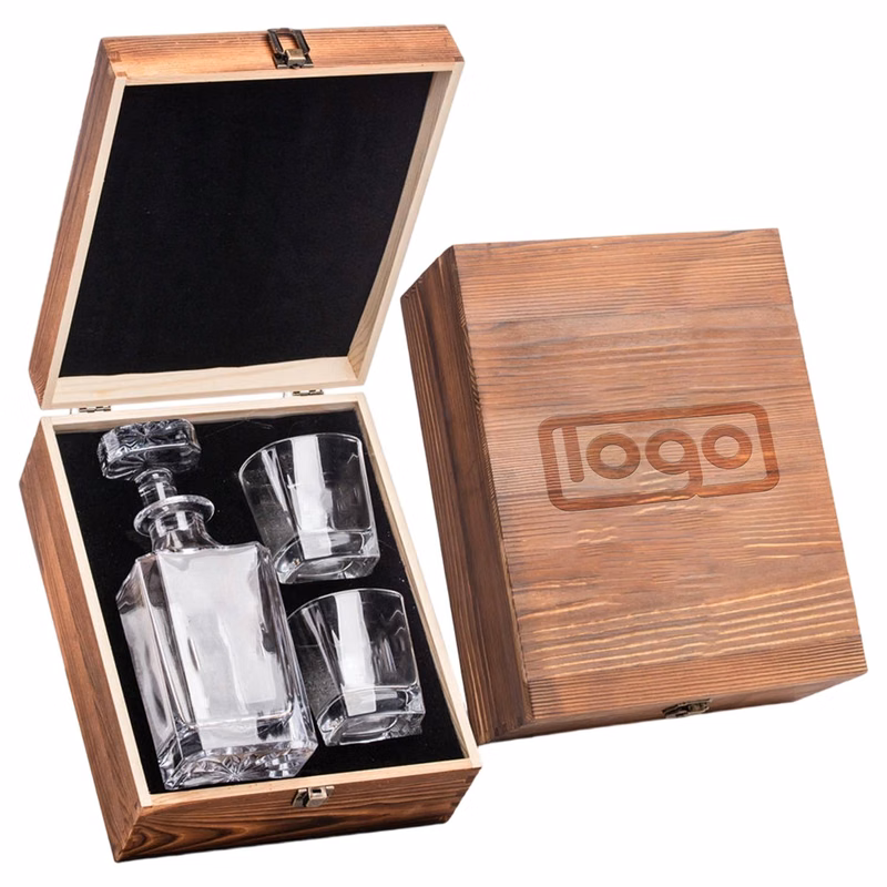 Whiskey Glasses Wooden Box Decanter Set
