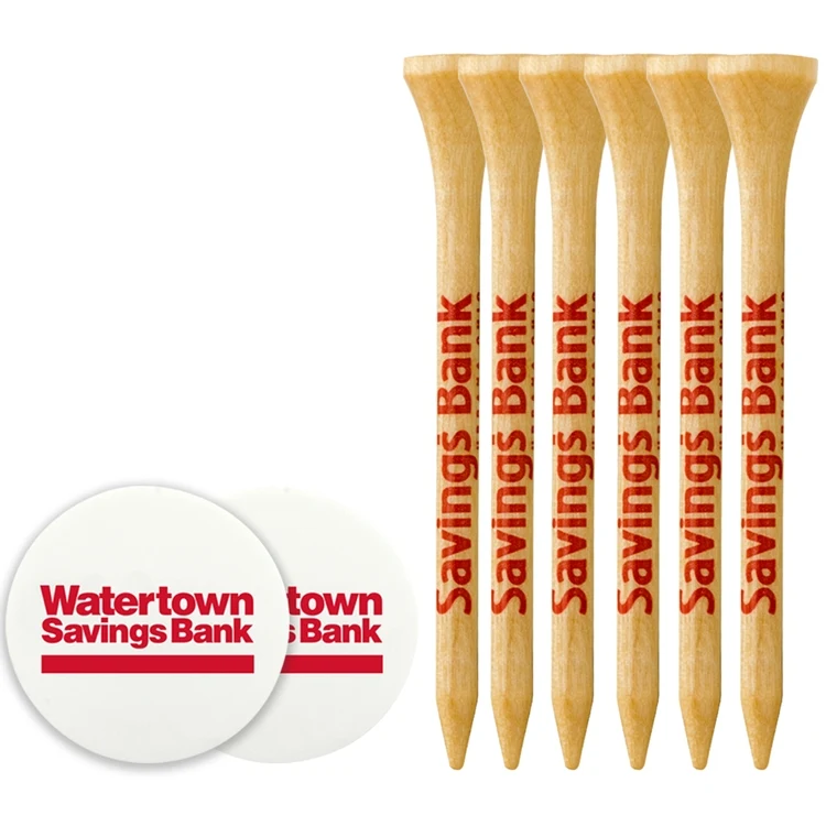 6 Wood Tees 3 1/4", 2 Ball Markers 1