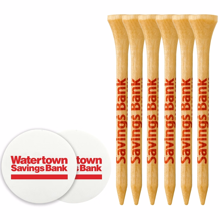 6 Wood Tees 3 1/4", 2 Ball Markers