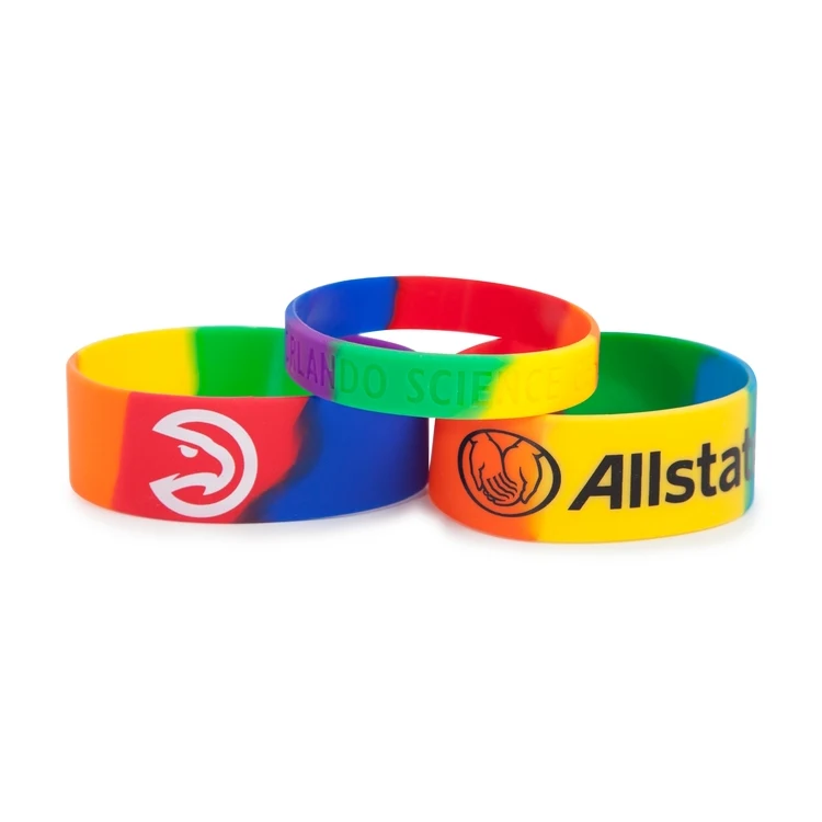 1" Segmented Rainbow Silicone Wristband 1