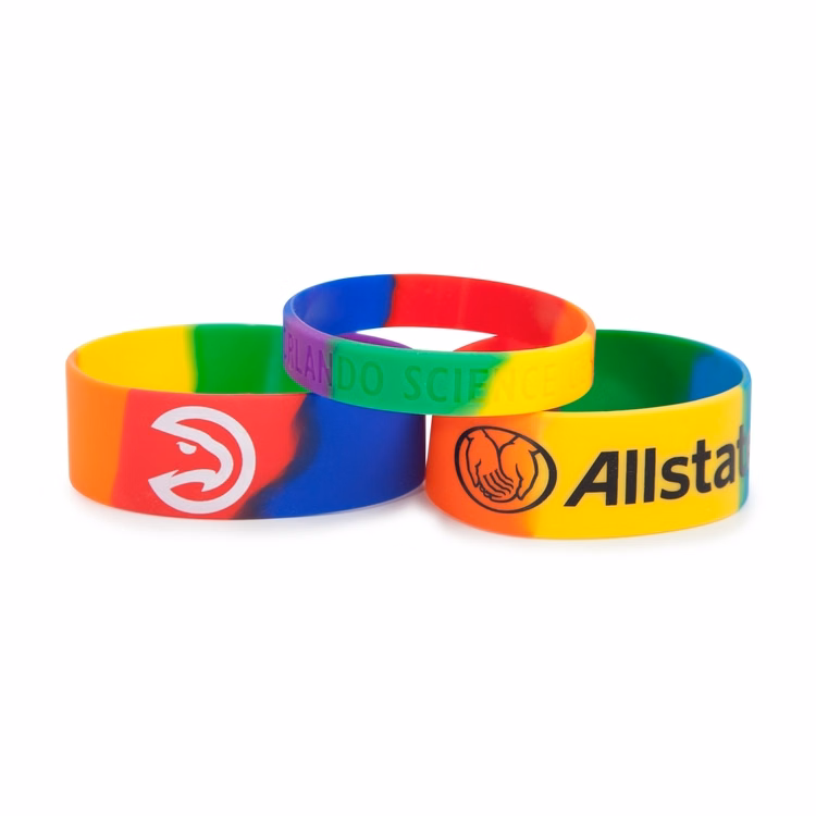1" Rush Segmented Rainbow Silicone Wristband
