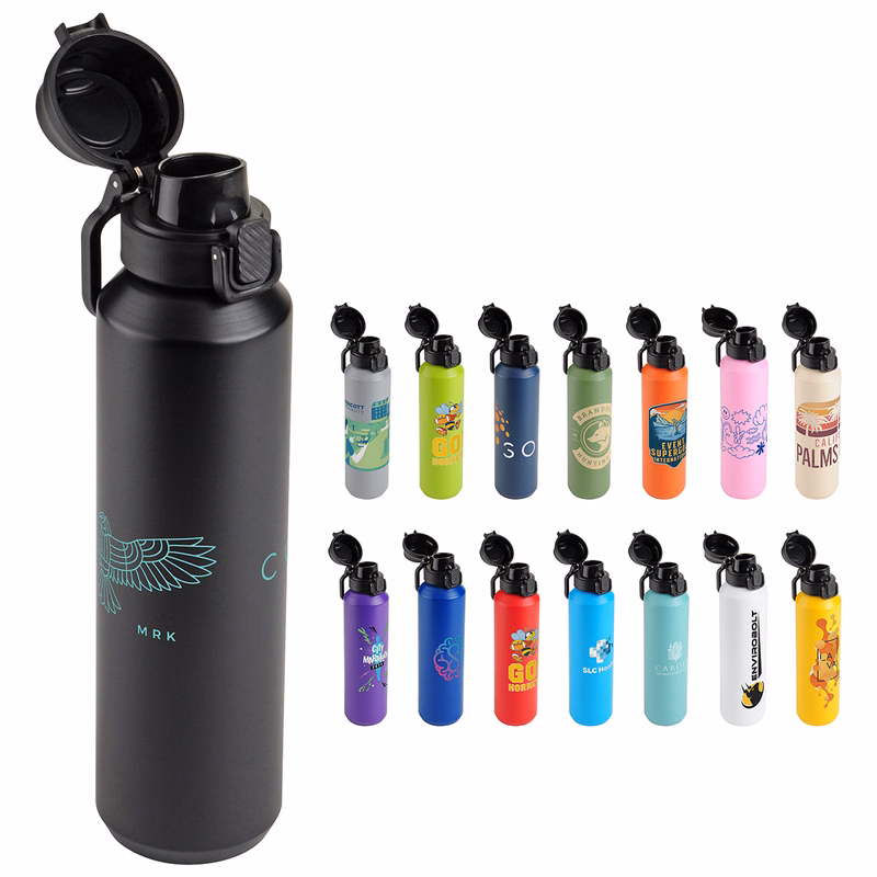 Nexus 27 oz Recycled Aluminum Bottle with Flip-Top Lid and Carabiner