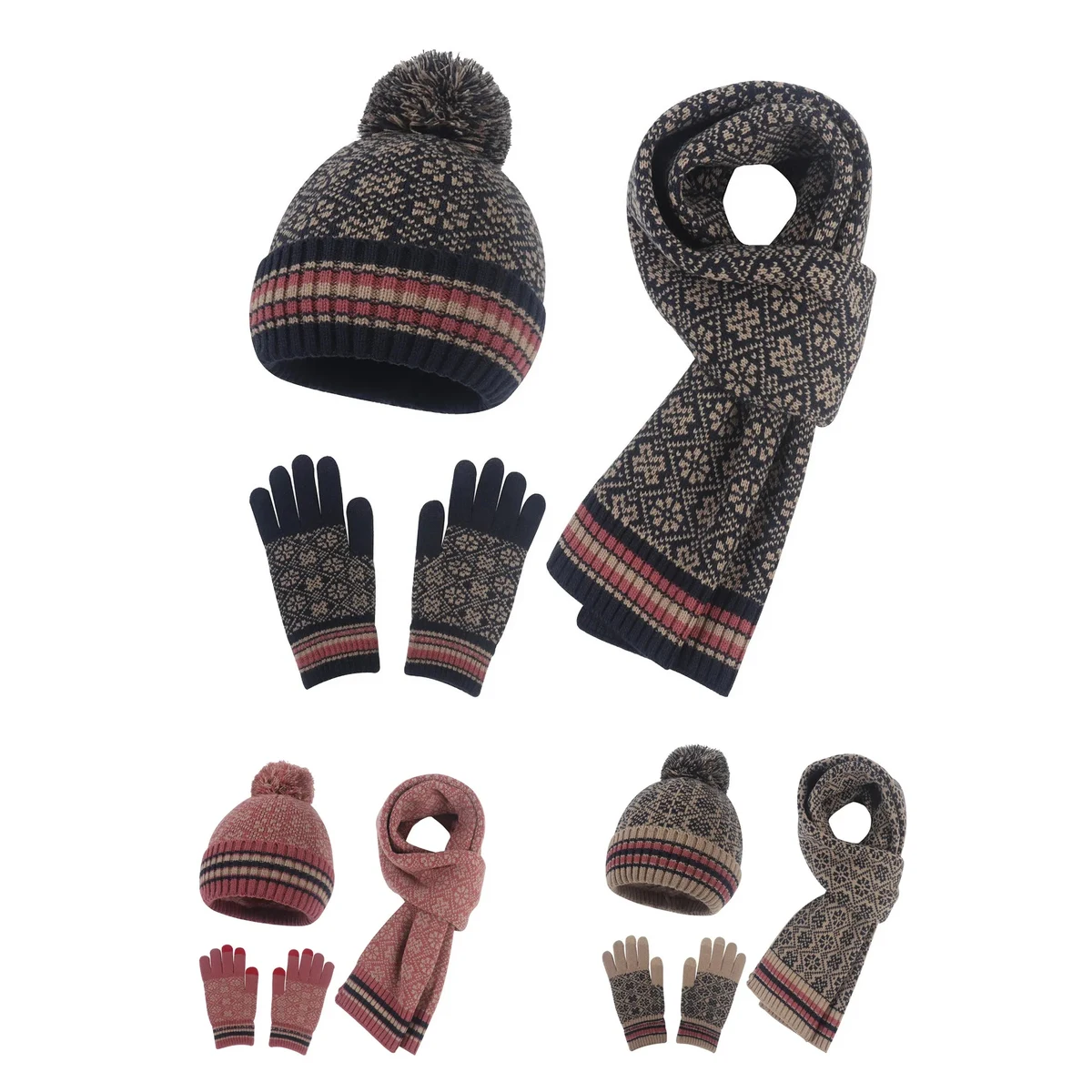 Winter Warmth Trio Set Beanie, Gloves, and Scarf Hats 1