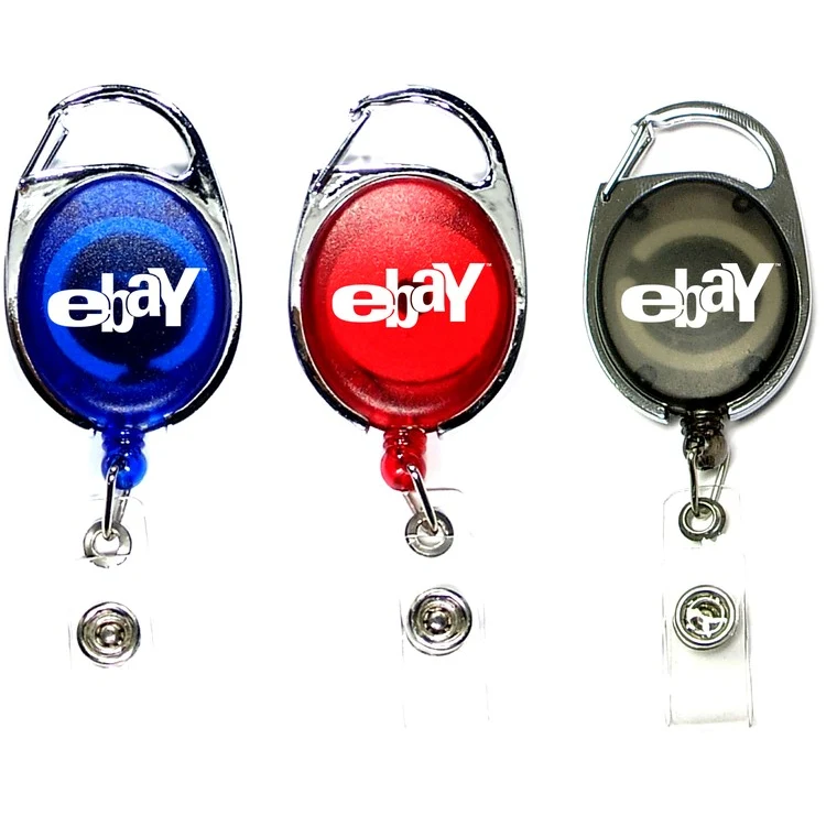 Oval shape retractable badge holder with carabiner clip 1