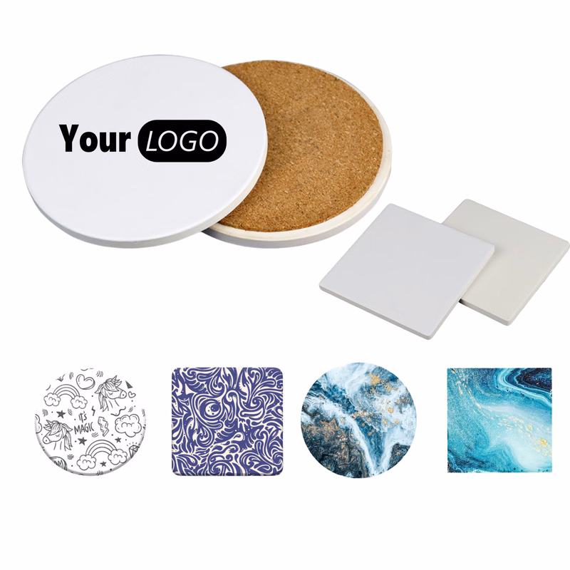 Round Ceramic Coaster with Cork Base