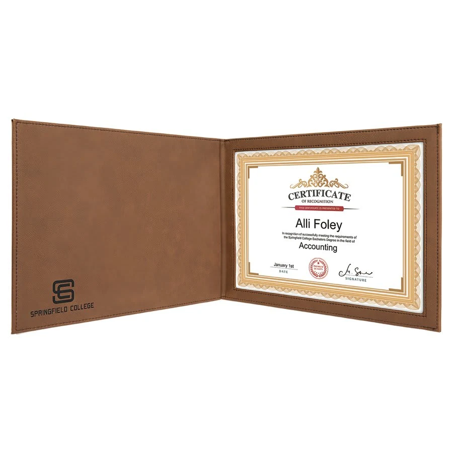 9" x 12" Dark Brown Leatherette Certificate Holder for 8 1/2" x 11" 1