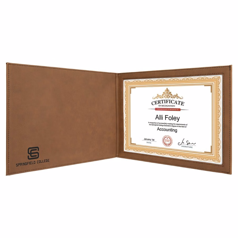9" x 12" Dark Brown Leatherette Certificate Holder for 8 1/2" x 11"