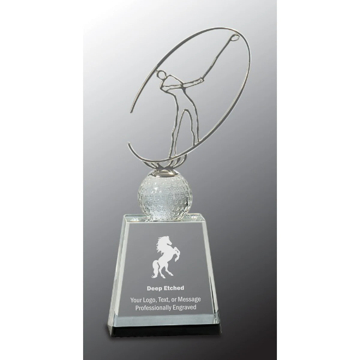 12" Clear/Black Crystal Golf Award with Silver Metal Oval Figure 1