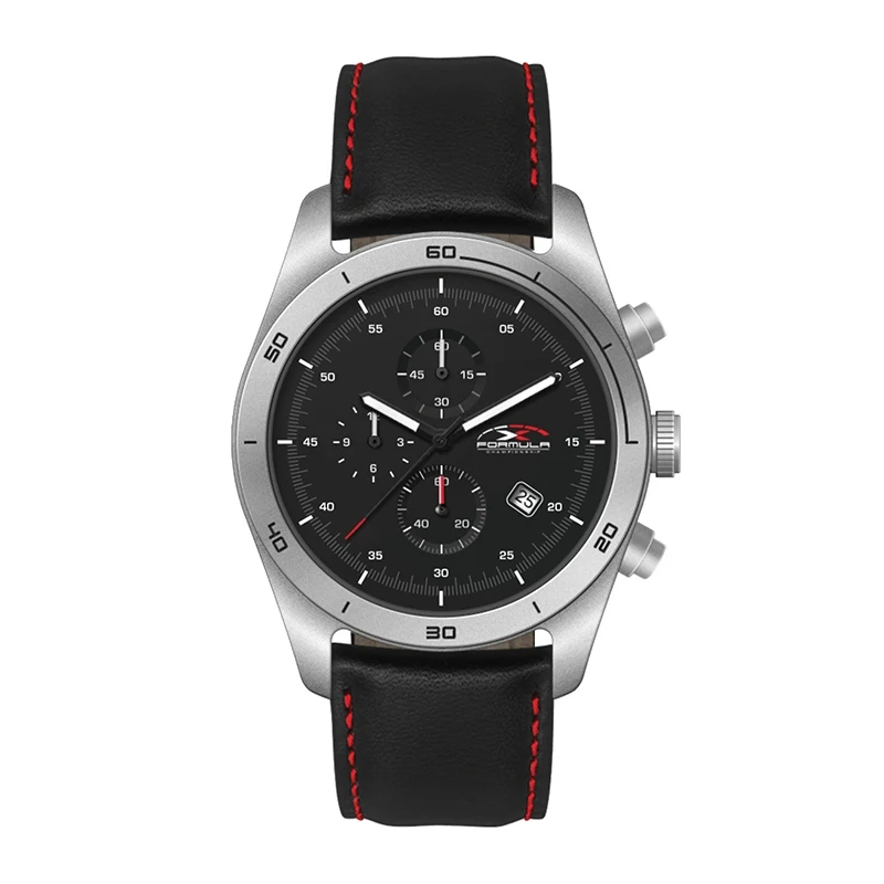 WC6506 42MM STEEL MATTE SILVER CASE, CHRONOGRAPH MVMT, BLACK DIAL, DTE DISPLAY, LEATHER STRAP, FLAT MINERAL 1