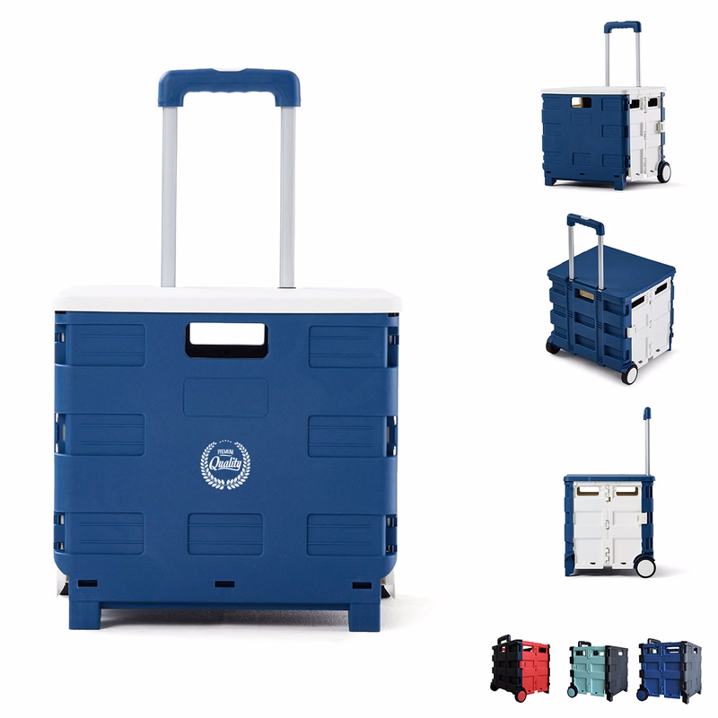 40L Two Wheeled Collapsible Shopping Cart with Lid