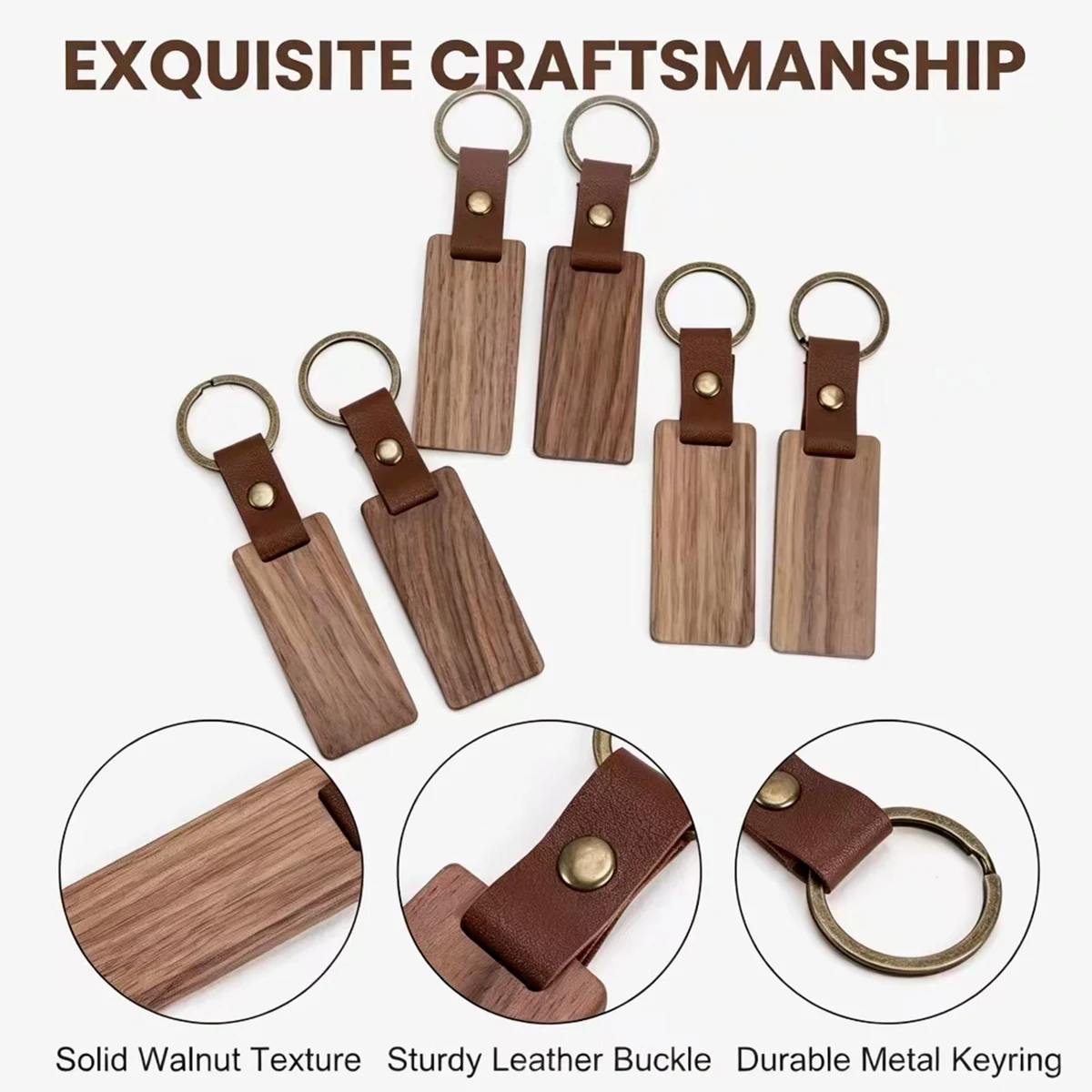 Walnut Wood Keychain With Leather Strap 1