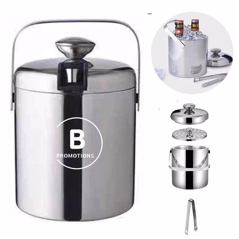 1.3L Stainless Steel Ice Bucket With Lid And Tongs