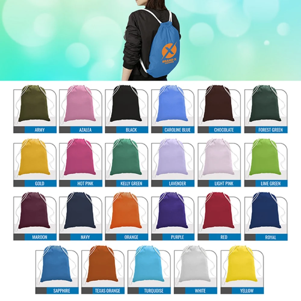 Colorful Cotton Drawstring Backpack, custom drawstring bag with logo imprint 1