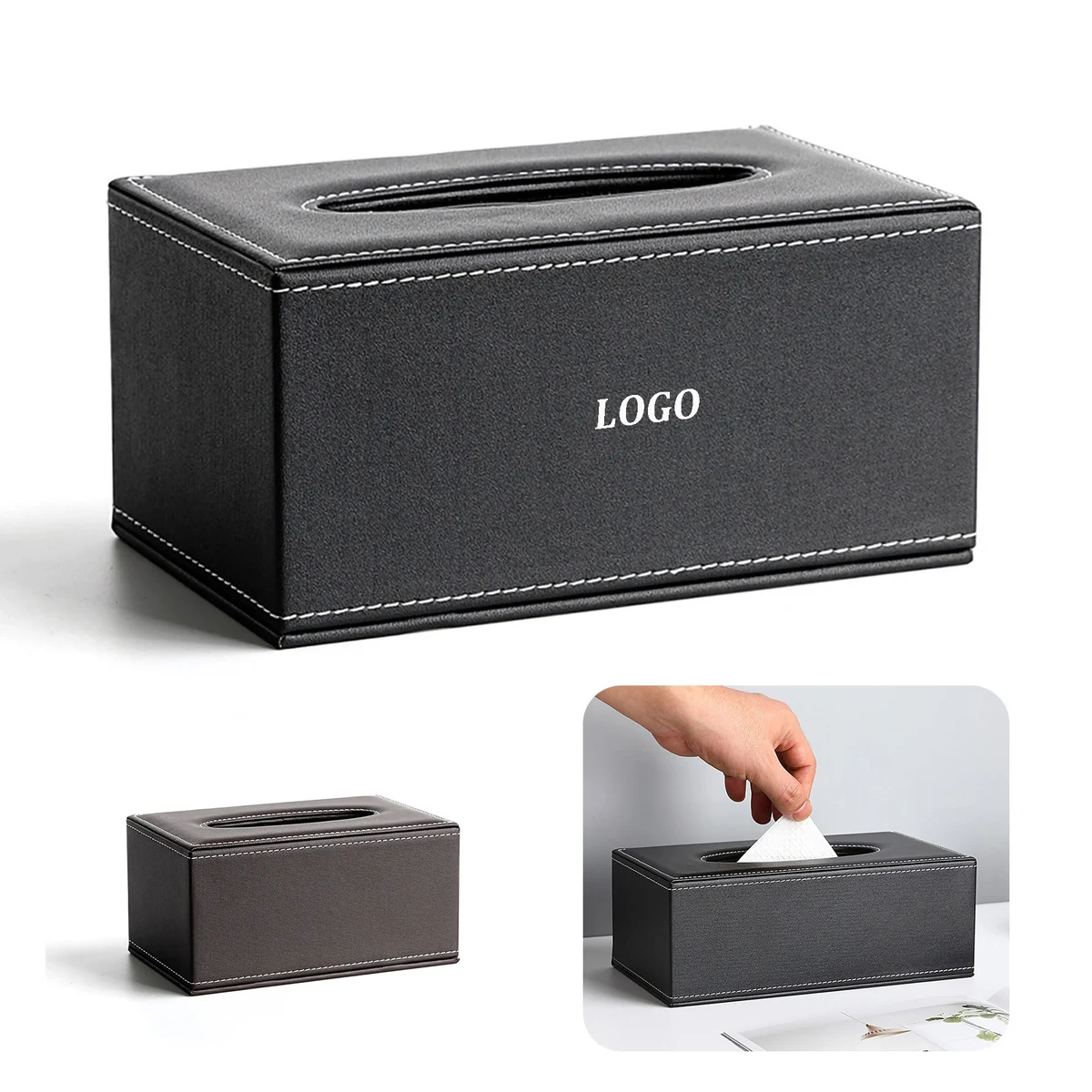 Black PU Leather Tissue Box 1