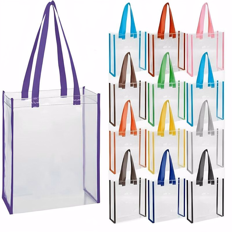 Clear PVC Reusable Tote Bag W/ Colored Handles