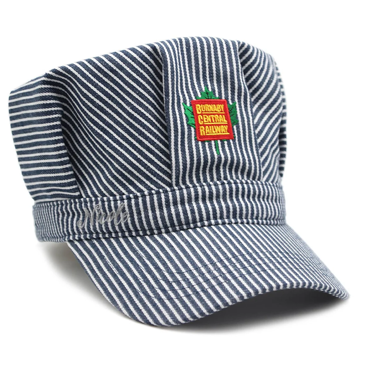 Polyester Retro Blue Striped Train Conductor Hat 1