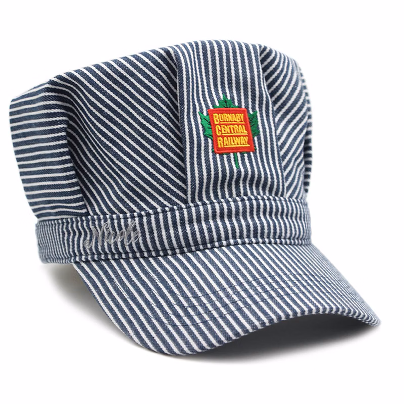 Polyester Retro Blue Striped Train Conductor Hat