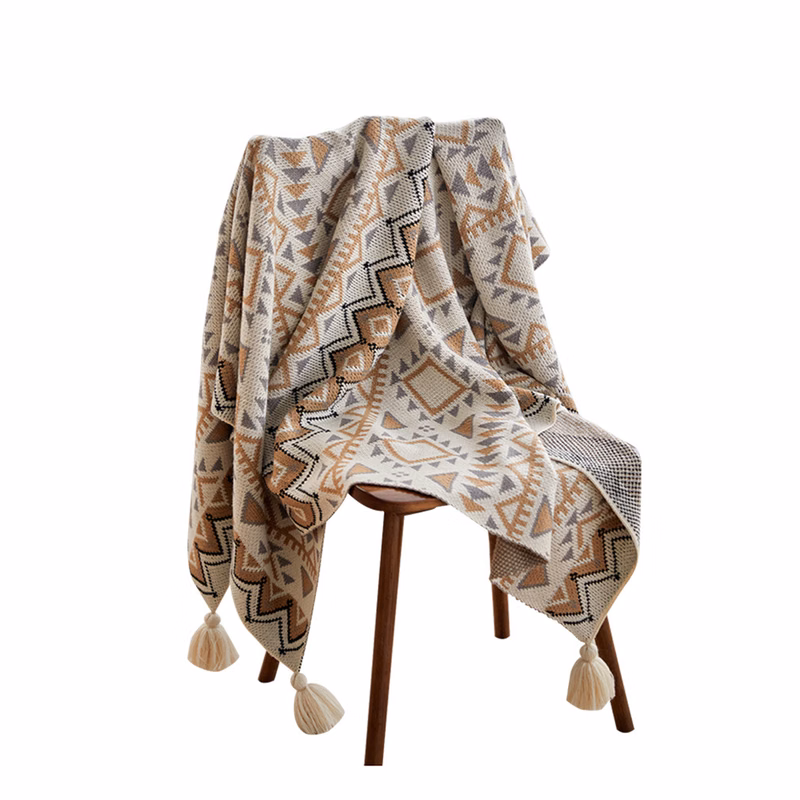 Colorful Bohemian Blanket w/ Tassels Reversible for Home Decorative