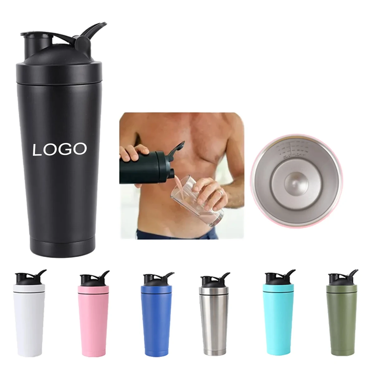 304 Stainless Steel Fitness Shaker Bottle, custom water bottle with logo imprint 1