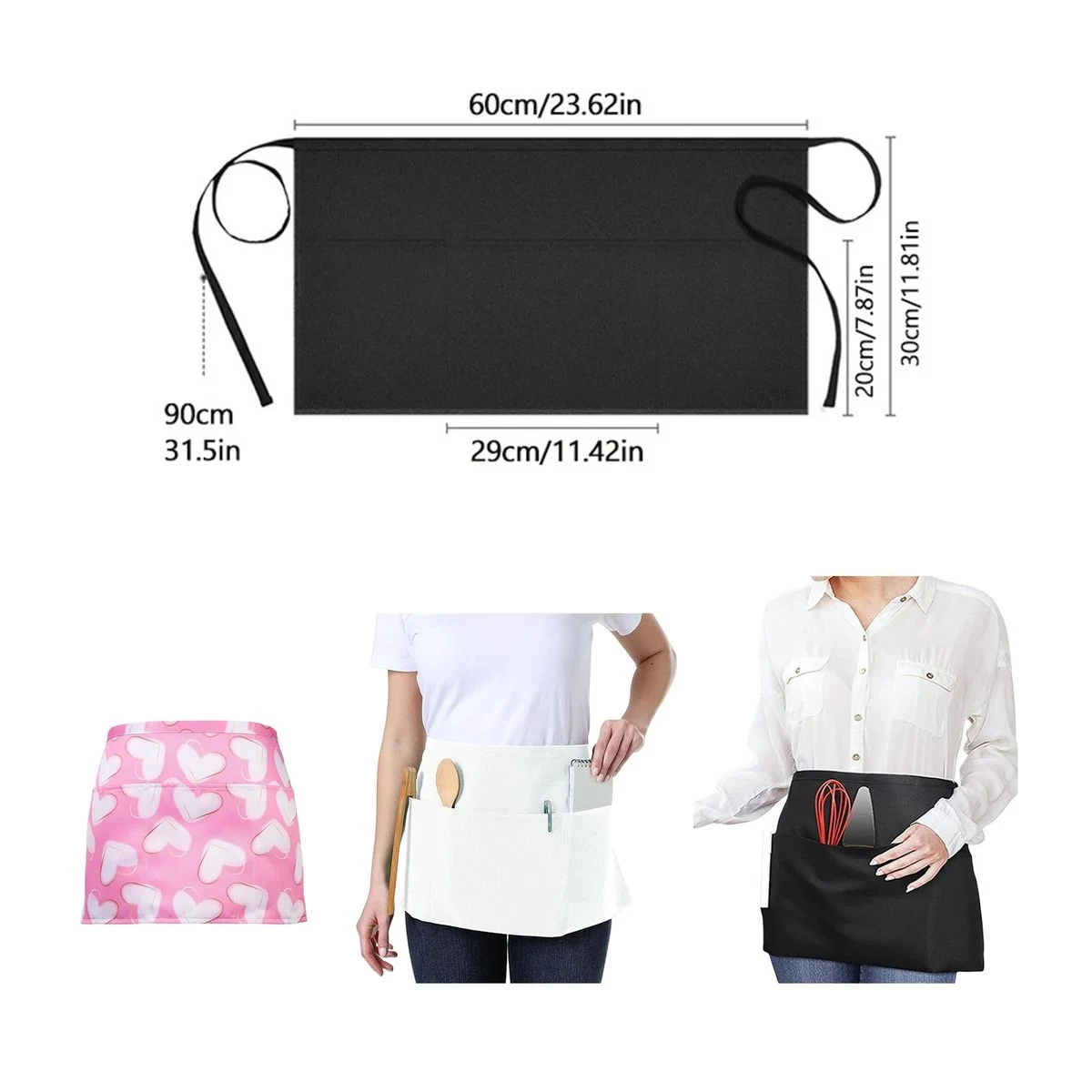 Server Waitres Waist Apron with 3 Pockets 1