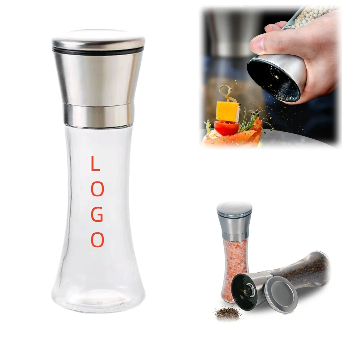 6.5oz Adjustable Salt Pepper Manual Spice Grinder Glass Jar 1