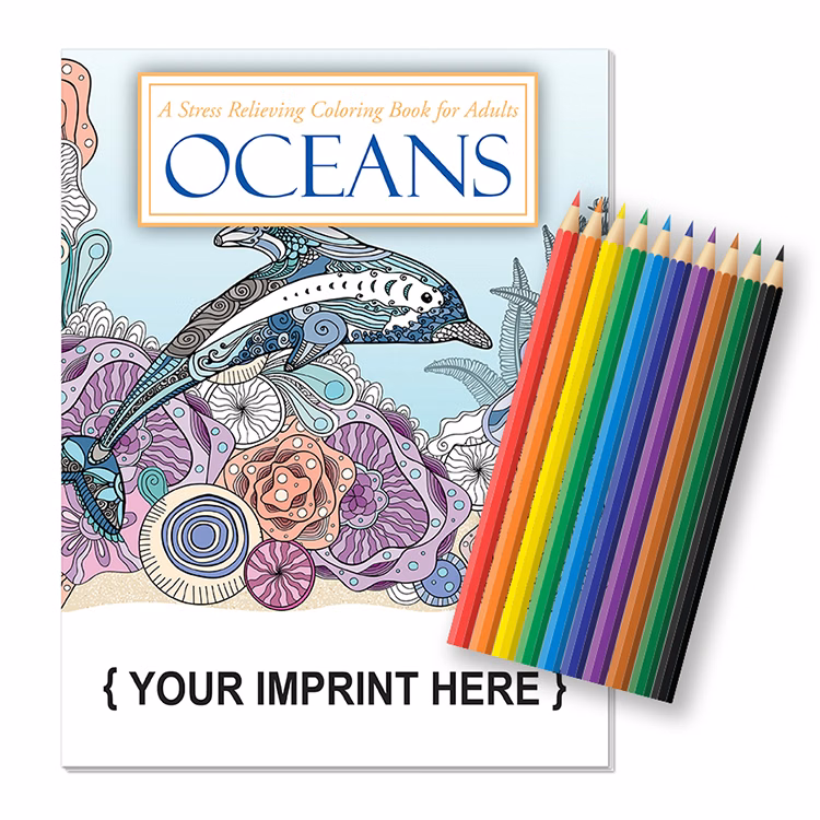 ADULT COLORING BOOK RELAX PACK - Oceans Stress Relief Coloring Book with Colored Pencils Set
