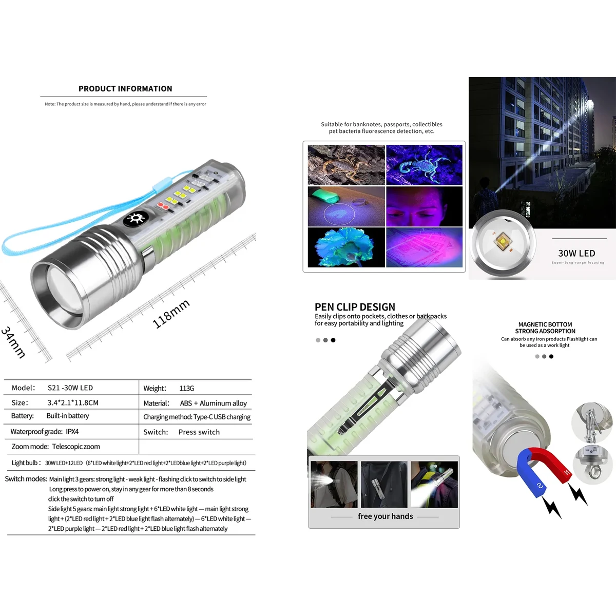 30W Mini Portable Aluminum Alloy Flashlight 1