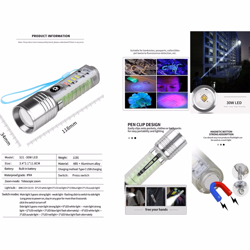 30W Mini Portable Aluminum Alloy Flashlight