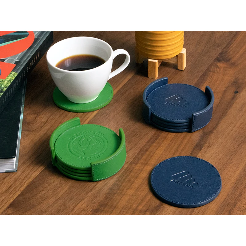 Real Leather Coaster Set w/ Holder 1