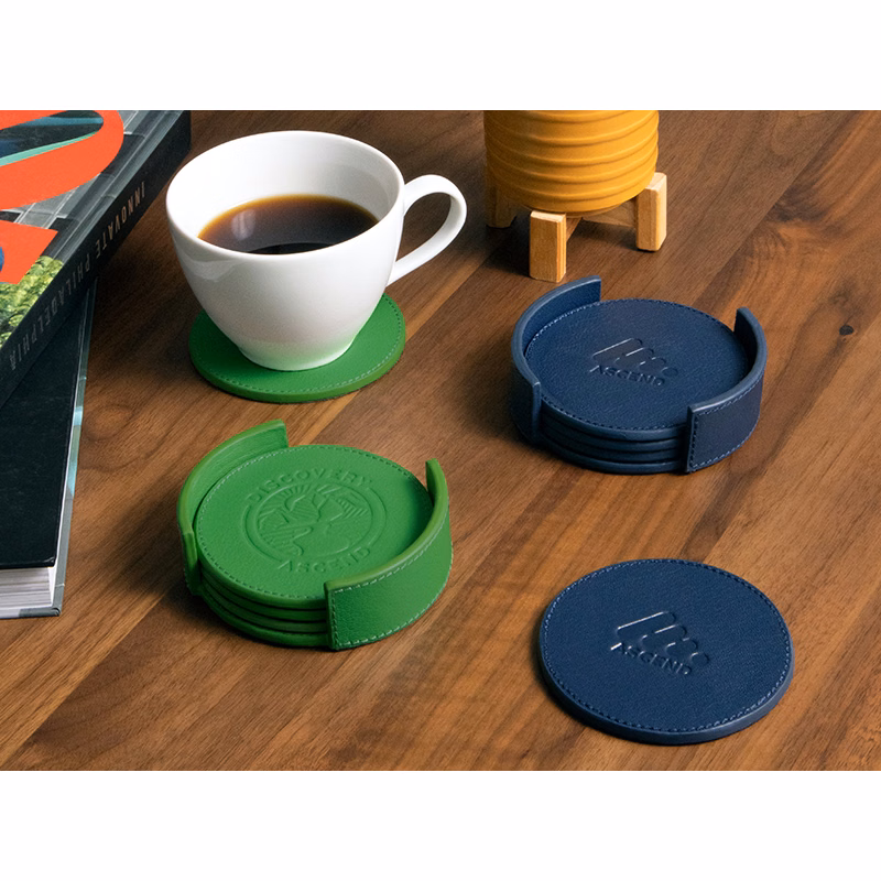 Real Leather Coaster Set w/ Holder