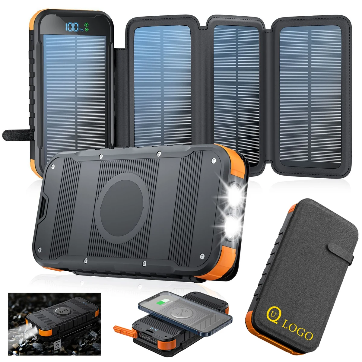 Waterproof Wireless Charging Solar Power Bank Flashlight 1