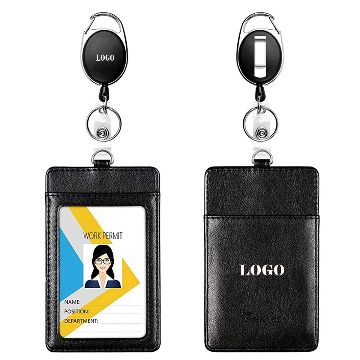 Vertical Pu Leather Id Badge Card Holder 1