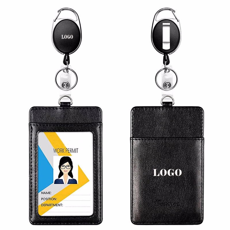 Vertical Pu Leather Id Badge Card Holder