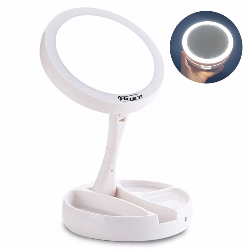 USB Rechargeable Double-Sided Foldable LED Makeup Mirror