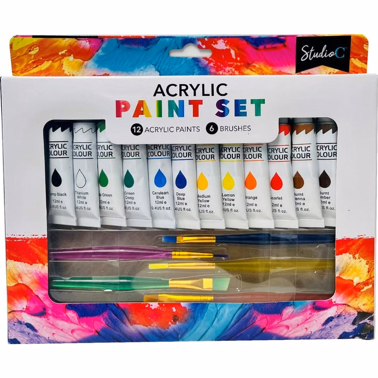 Art Supply Sets - 12 Paints & 6 Brushes