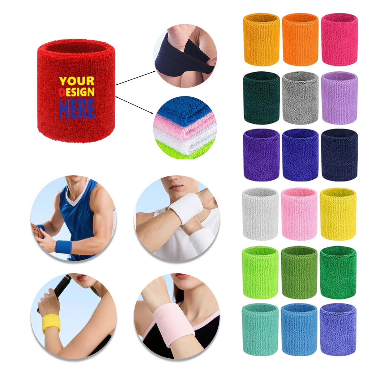 Embroidered Polyester Wrist Sweatband for Sports 1
