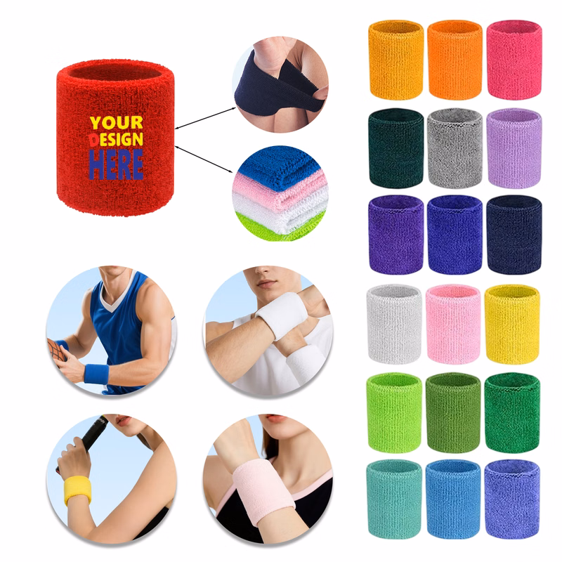 Embroidered Polyester Wrist Sweatband for Sports