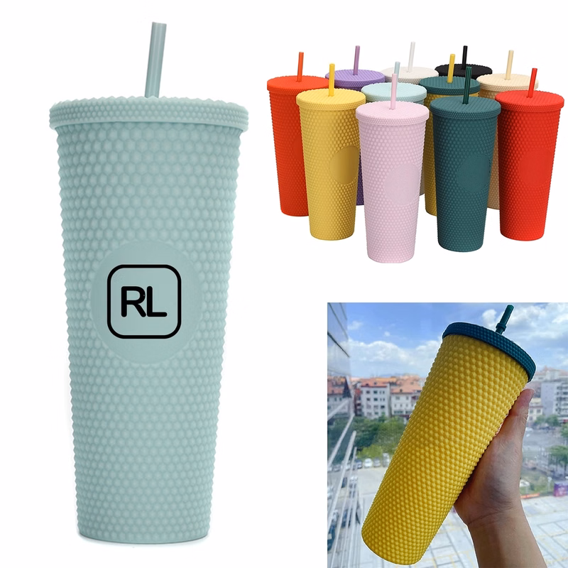 24Oz Double Wall Studded Tumbler With Lid And Straw