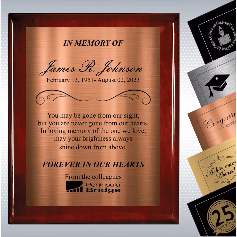 Rosewood Piano Finish Wood Personalized Memorial Plaque Gift