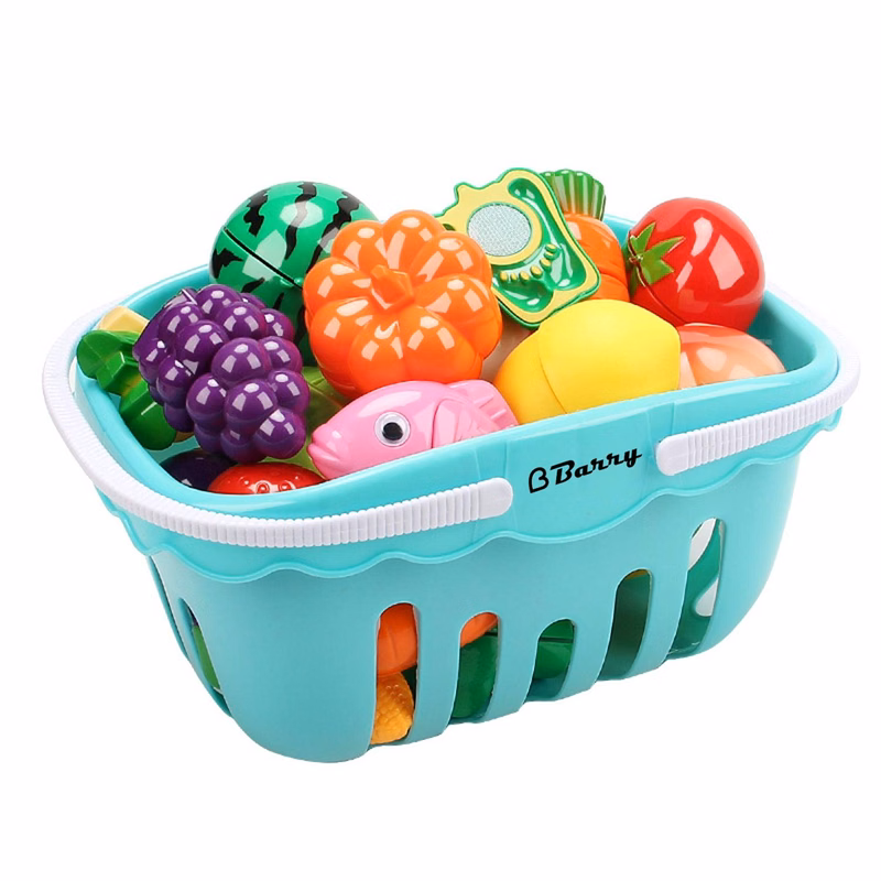 19PCS Toddler' Fruit Veggie Toy Set w/ Shopping Basket