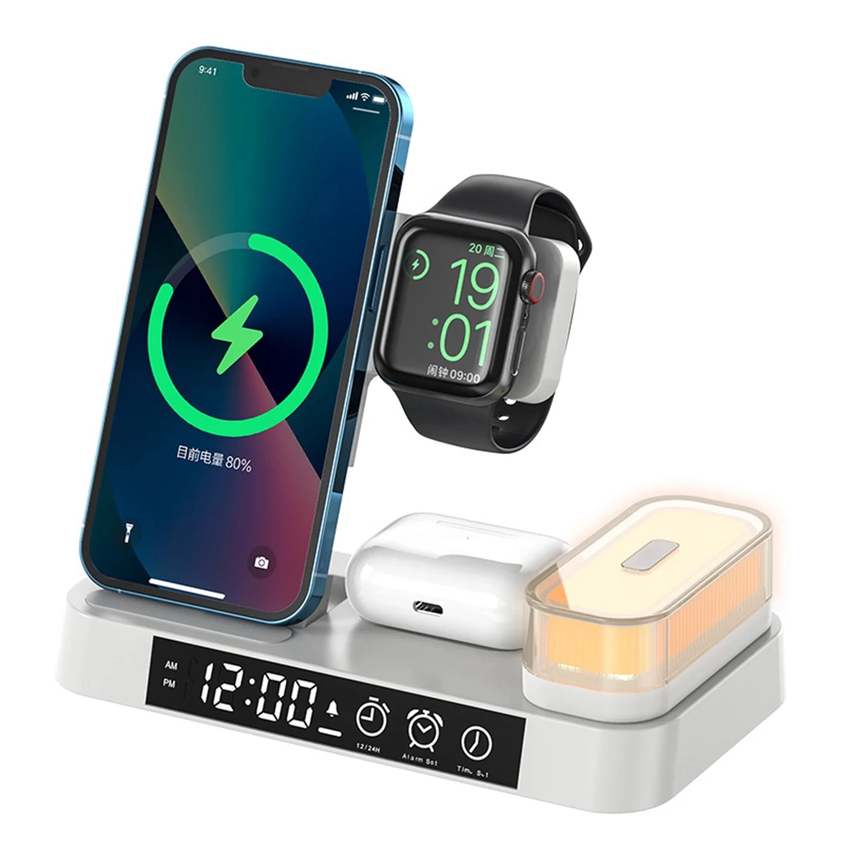 3 In 1 Digital Alarm Clock 15 Watt Qi Fast Wireless Charger 1