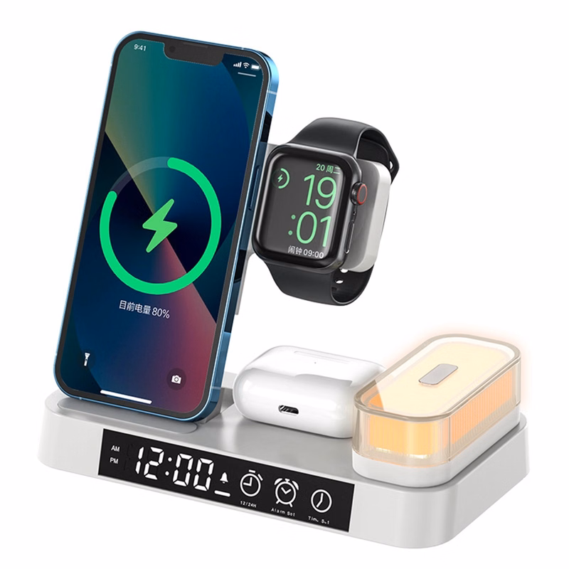 3 In 1 Digital Alarm Clock 15 Watt Qi Fast Wireless Charger