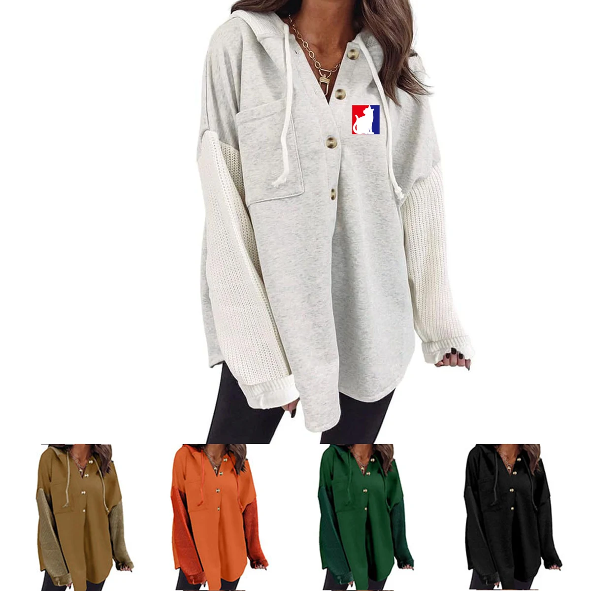 Cozy Fall Jacket with Hood and Button Closure 1