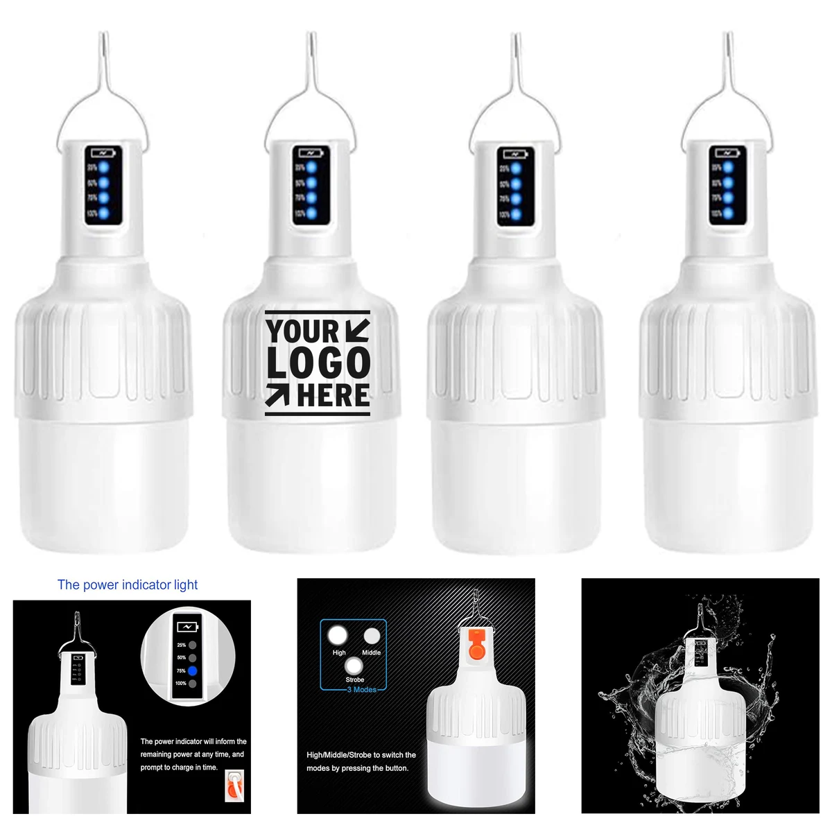Rechargeable LED Bulb Lamp Super Bright 3 Mode 2000 Lumens Camping Light 1