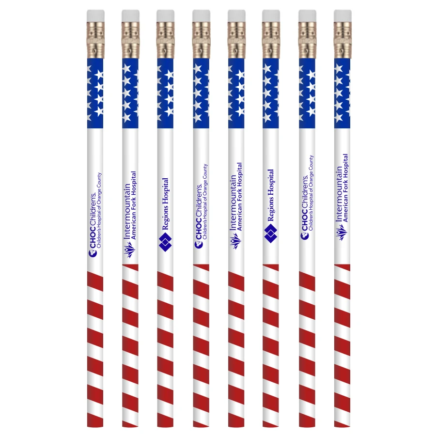 Union Printed - Patriotic USA Flag Foiled Pencils with 1-Color Logo 1