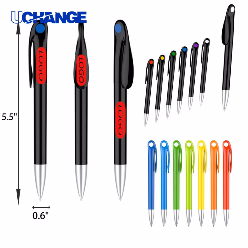 Durable Clip Plastic Black Ballpoint Pen for Students