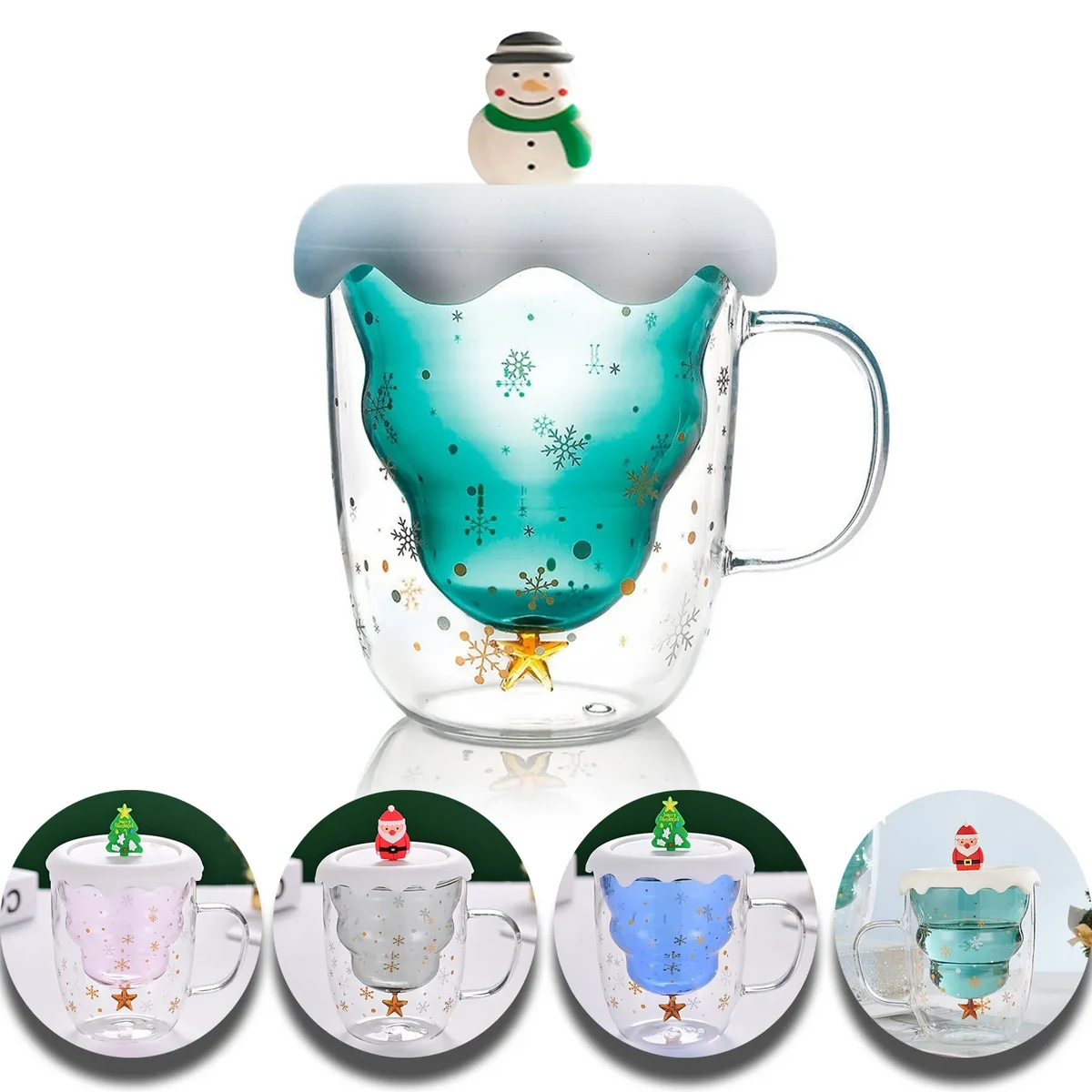 Christmas Tree Double Wall Insulated Glasses Mugs with Lid 1