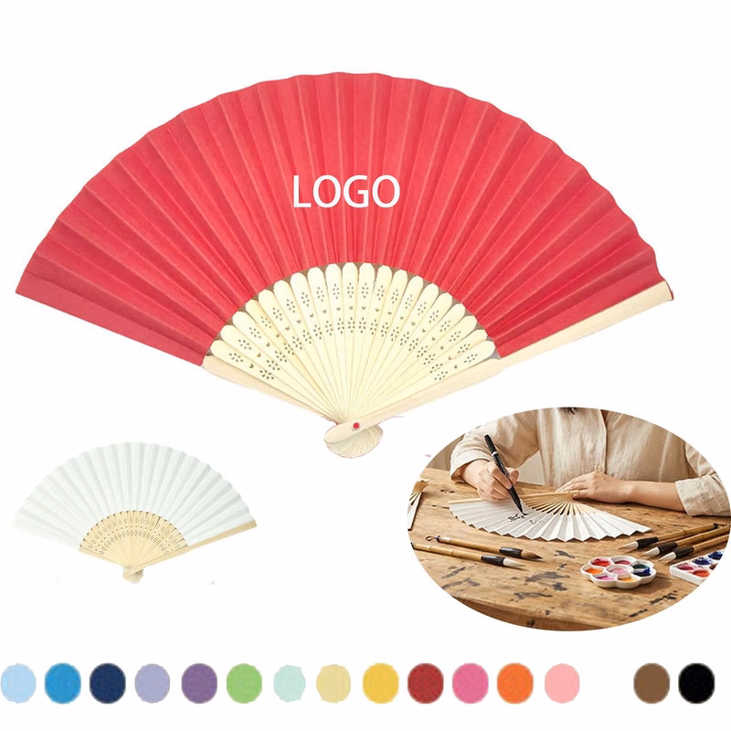 Full Color Folding Paper Fan Bamboo Handle