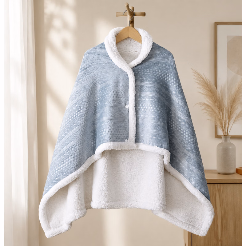 Embossed Flannel Fleece Lined Thick Warm Shawl Blanket